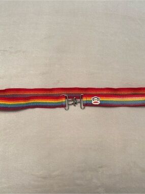 Paul Frank Red Rainbow Stripe Webbing Belt with Jolly Face Patch